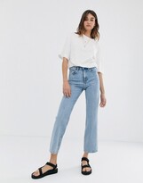 Thumbnail for your product : Weekday Voyage cotton straight leg jeans in light blue - MBLUE