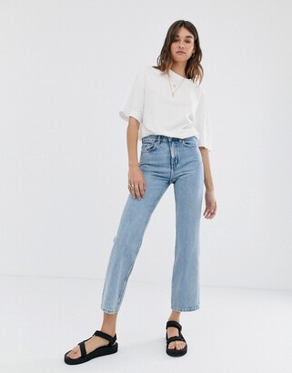 Weekday Voyage cotton straight leg jeans in light blue - MBLUE