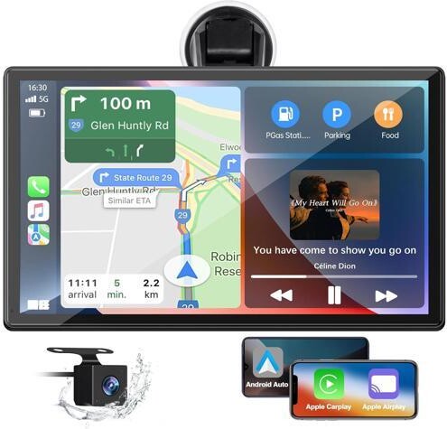 CAMPARK 9 Inch Portable Wireless Apple Carplay & Android Auto, 1080P Full HD Touch Car Play GPS Navigation Screen Radio Receiver, Car Stereo with...