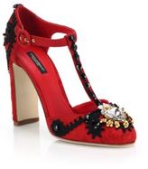Thumbnail for your product : Dolce & Gabbana Embellished Jewel Suede T-Strap Pumps