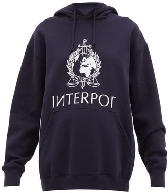 Vetements Interpol-print Cotton Hooded Sweatshirt - Womens - Navy
