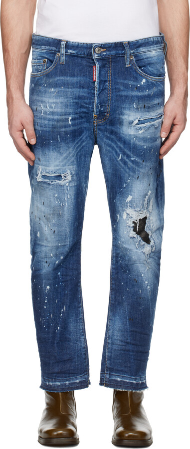 DSQUARED2 Blue Medium Ripped Wash Bro Jeans