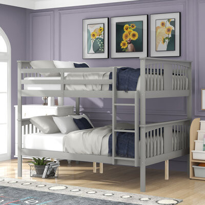 Full over Full Bunk Bed with Ladder for Bedroom, Guest Room Furniture