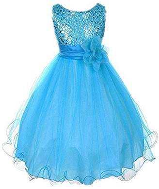 Live It Style It Girls Sequinned Dress Flower Princess Sleeveless Formal Party Wedding Bridesmaid ((Tag 100cms), )