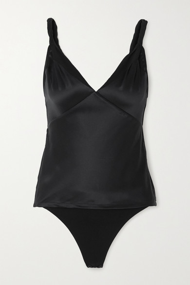 RtA Livia Silk-satin And Stretch-tulle Bodysuit - Black - ShopStyle Tops