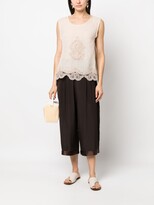 Thumbnail for your product : MAURIZIO MYKONOS Floral Lace-Detail Silk Cropped Trousers