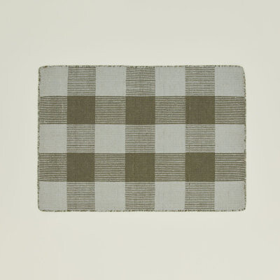 Hawkins New York Charliss Gingham Machine Woven Flatweave Shag Wool Area Rug in Olive/Sage