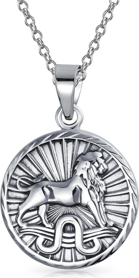 Bling Jewelry Astrology Zodiac Symbol Leo Sign Medallion Pendant Necklace .925 Sterling Silver