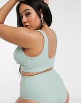Thumbnail for your product : ASOS Curve DESIGN Curve texture clasp front bikini top in pastel sage green