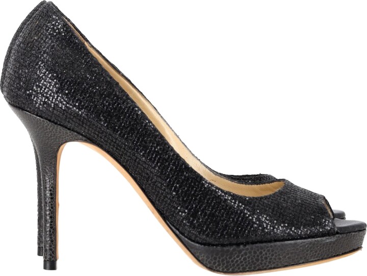 Jimmy Choo Peep Toe Pumps in Black Leather