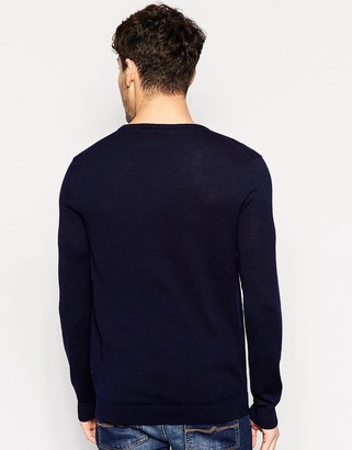 Selected Knitted Crew Neck Sweater In Merino Wool