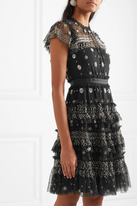 Needle & Thread Andromeda Embellished Tulle Mini Dress - Black
