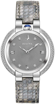 Bulova Women Rubaiyat Diamond (1/4 ct. t.w.) Gray Leather Strap Watch 35mm