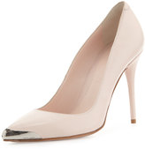 Thumbnail for your product : Alexander McQueen Pointed Metal-Toe Leather Pump, Powder