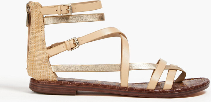 Gibbs leather and faux raffia sandals