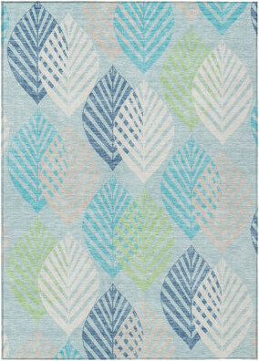 HomeRoots 5' X 8' Teal Blue Aqua And Navy Blue Floral Washable Indoor Outdoor Area Rug