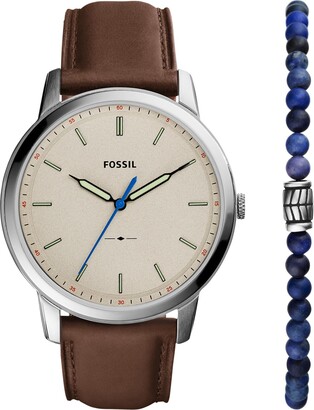 Fossil Men's Minimalist Quartz Stainless Steel and Leather Watch and  Bracelet Gift Set - ShopStyle