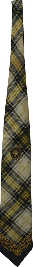 Versace Gianni Checkered Print Tie in Multicolor Silk