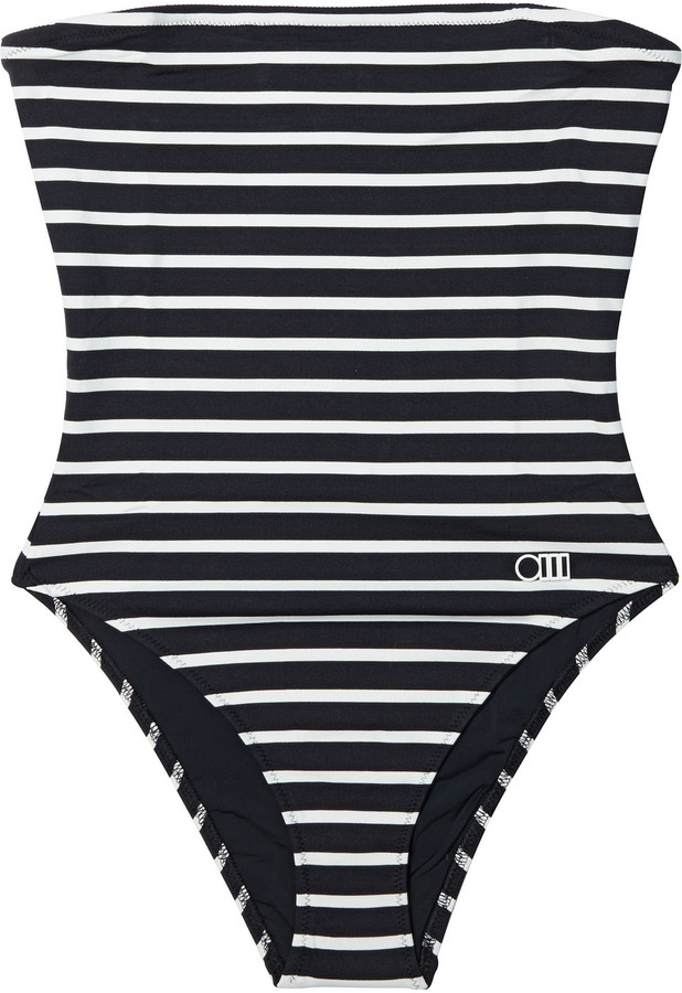 black and white striped bathing suit top
