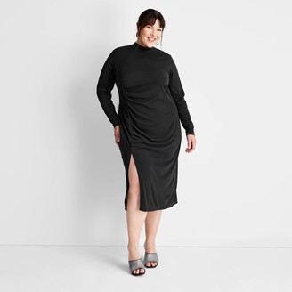 Future Collective with Kahlana Women's Plus Size Long Sleeve Mock Neck Side  Ruched Slit Midi Dress - Future Collective™ with Kahlana Barfield Brown  Black 4X - ShopStyle