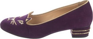 Charlotte Olympia Suede Embroidered Accent Pumps