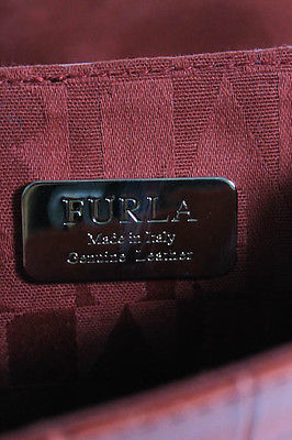 Furla Red Crocodile Embossed Leather Silver Tone Mini Flap Satchel Handbag