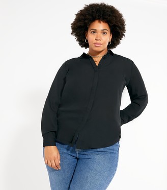 New Look Curves Black Collared Long Sleeve Shirt
