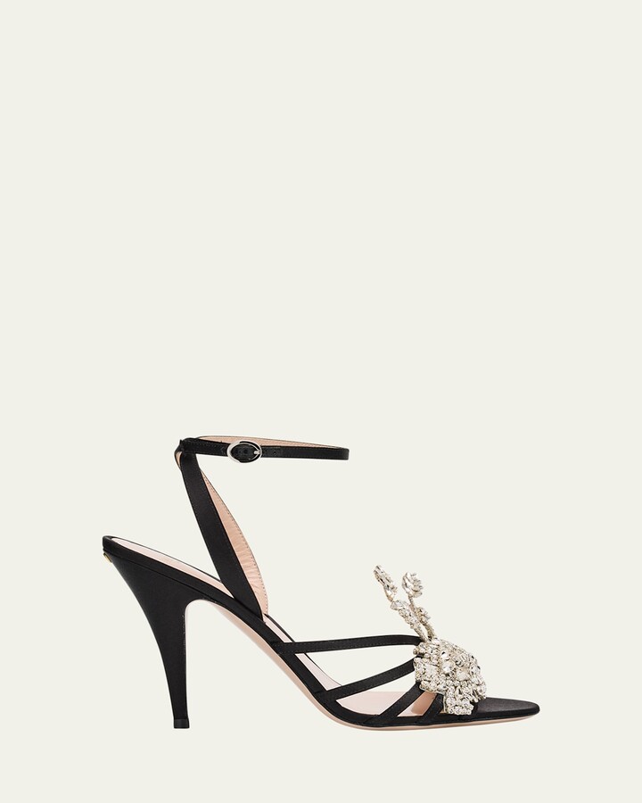 Valentino Garavani Ladycrush Strass Flower Ankle-Strap Sandals