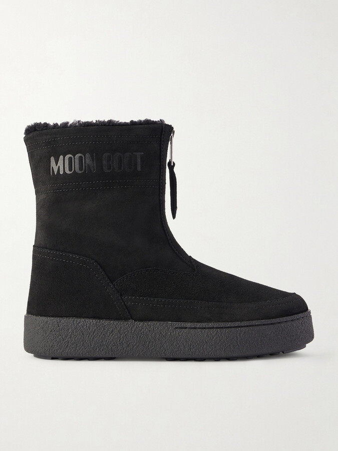 Moon Boot Lara Suede And Shearling Ankle Boots - Black