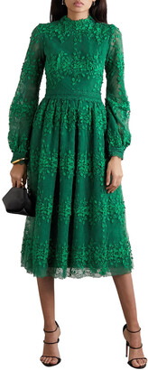 Costarellos Tasa Lace-trimmed Embroidered Tulle Dress