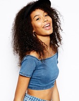 Thumbnail for your product : ASOS Denim Off The Shoulder Tube Top - Mid blue