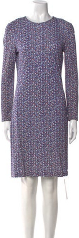 Tory Burch Shift Dress Black Printed Long Sleeve with Crew Neck Concealed Zip Closure at Back Designer