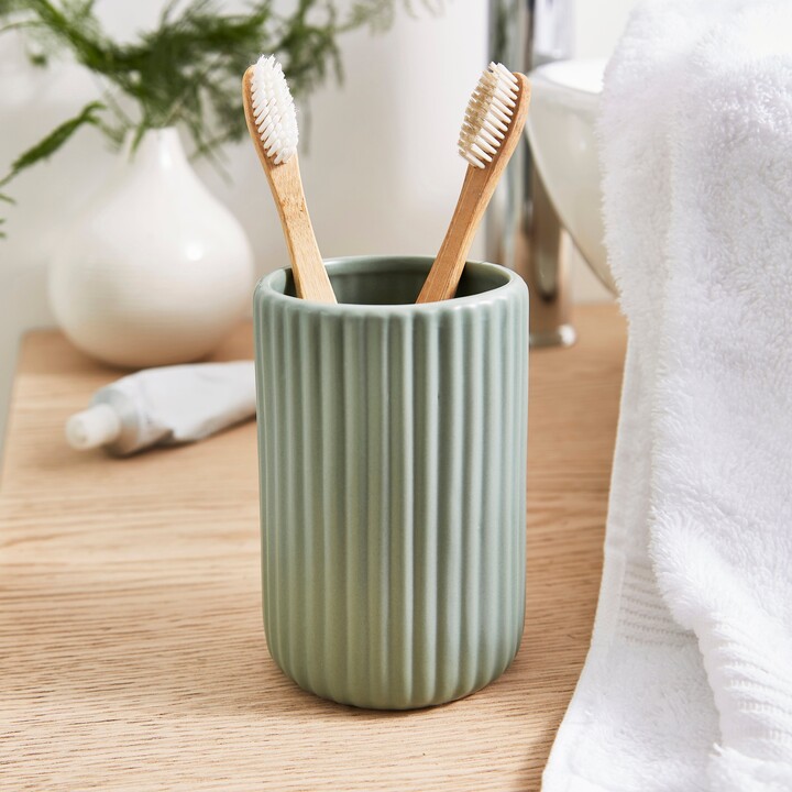 Dunelm Ceramic Ribbed Tumbler Green - ShopStyle Bath Accessories