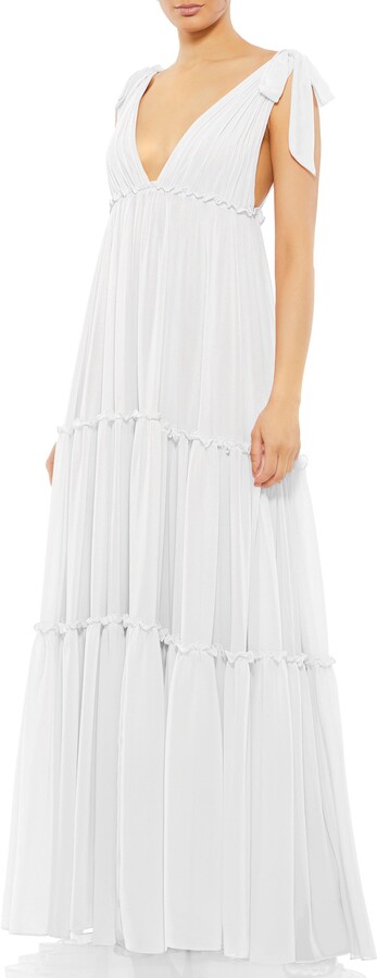 white ruffle gown