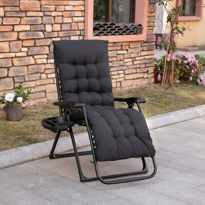 Freeport Park Frates Padded Zero Gravity Chair Folding Recliner Chair Patio Lounger With Cup Holder Adjustable Backrest Removable Cushion For Outdoor Patio De