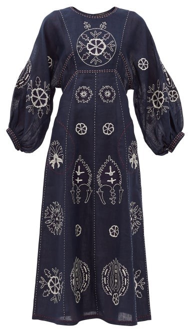 jasmine tie sleeve midi dress navy