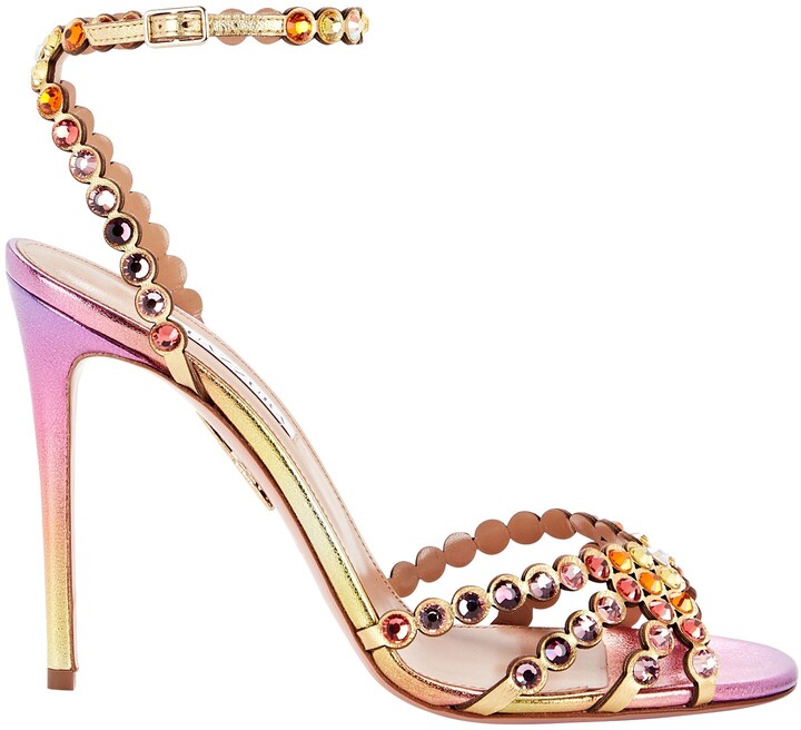 Aquazzura Tequila Crystal Embellished Metallic Sandals Shopstyle