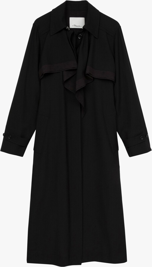 Lightweight Trench Dress With Cascade Drape in BLACK