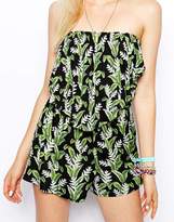 Thumbnail for your product : ASOS California Palm Print Bandeau Frill Beach Playsuit