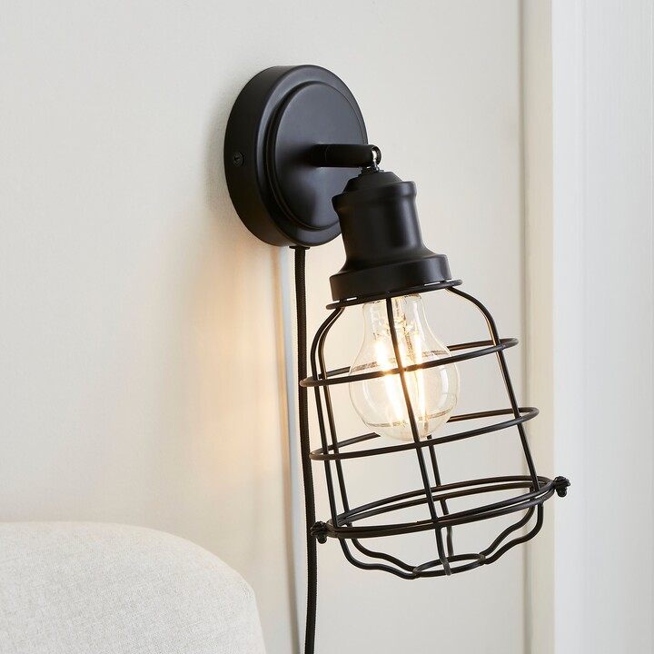 Dunelm Wallace Caged Plug In Wall Light Black - ShopStyle