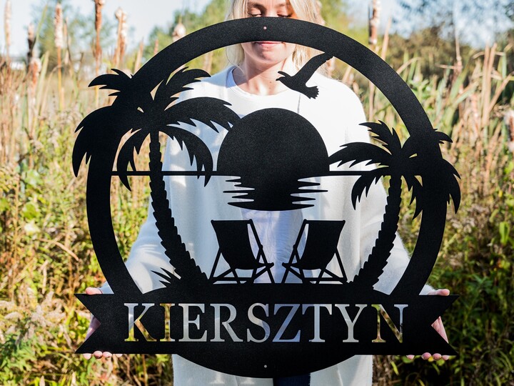Custom Beach Decor | Nautical Lake House Summer Sign Metal Coastal Outdoor Sunset Monogram
