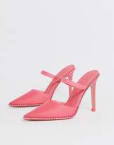 Thumbnail for your product : ASOS Design DESIGN Power Up studded high heeled mules in pink