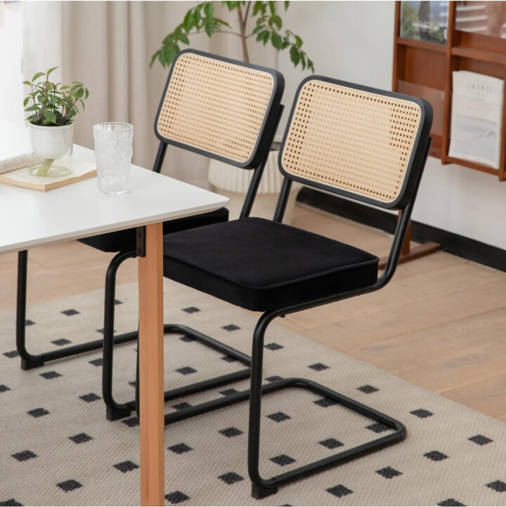 Streamdale Furniture + Set of 2 + Velvet Rattan + Chrome Legs + Dining Chairs