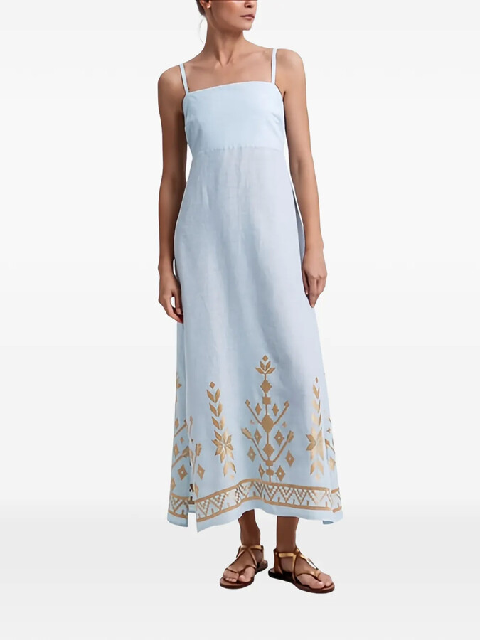 GREEK ARCHAIC KORI Thin-Straps Gathered-Back Maxi Dress