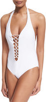 Thumbnail for your product : Red Carter Splice & Dice Lace-Up One-Piece Swimsuit, White