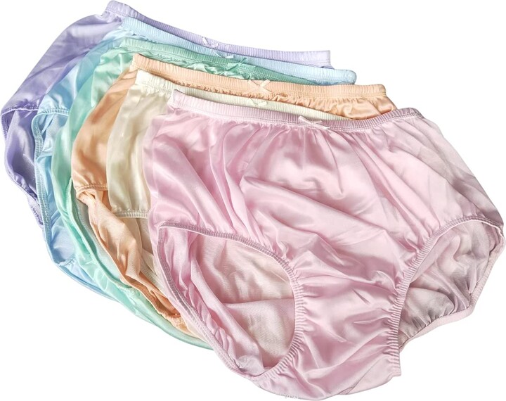 Littledream 6 Pcs Vintage Plus Size 3XL Sheer Transparent Silk Nylon Panties  Men Womens Full Cut Briefs Knicker Underwear Hips 44-54 High Waist Granny  Brief Mushroom Gusset - ShopStyle