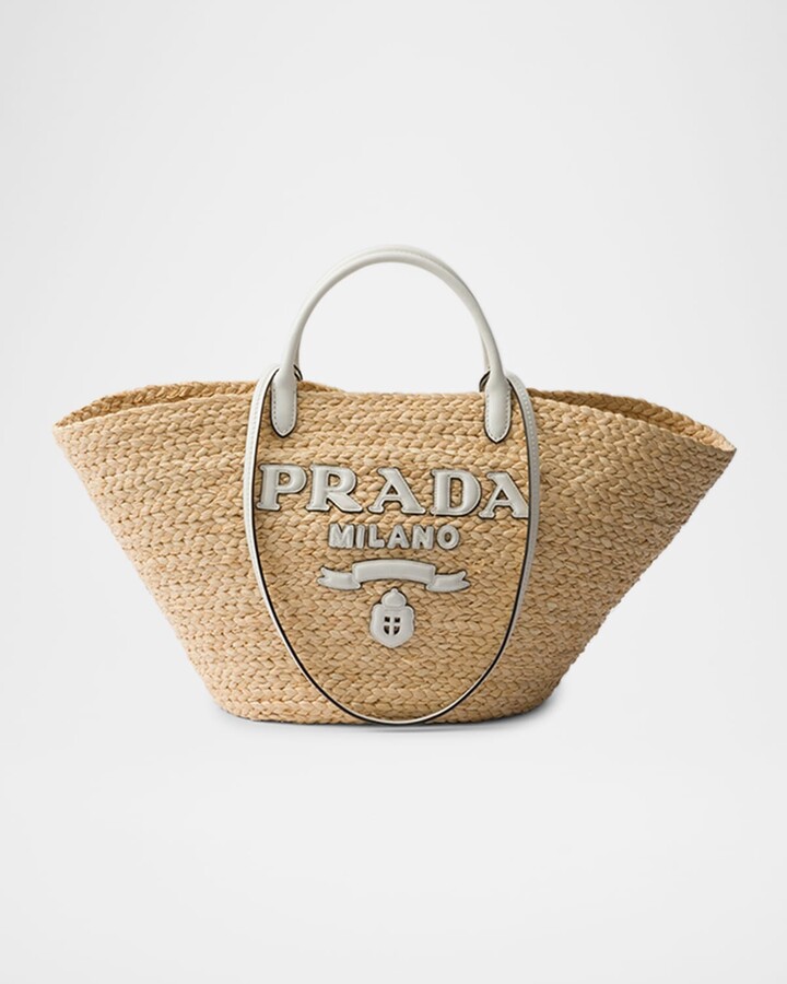 Large Raffia and Leather Tote Bag