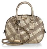 Thumbnail for your product : Burberry Orchard Small Metallic Plaid-Embossed Pebbled-Leather Satchel