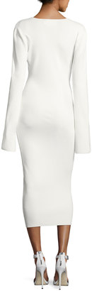 SOLACE London Raina V-Neck Fitted Midi Dress, Cream