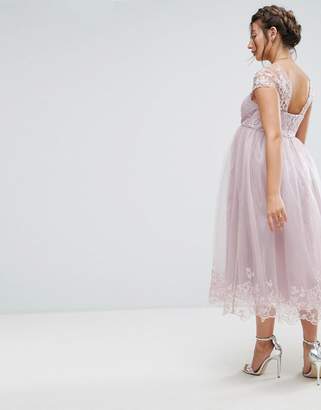 Chi Chi London Maternity Premium Lace Midi Prom Dress with Lace Neck